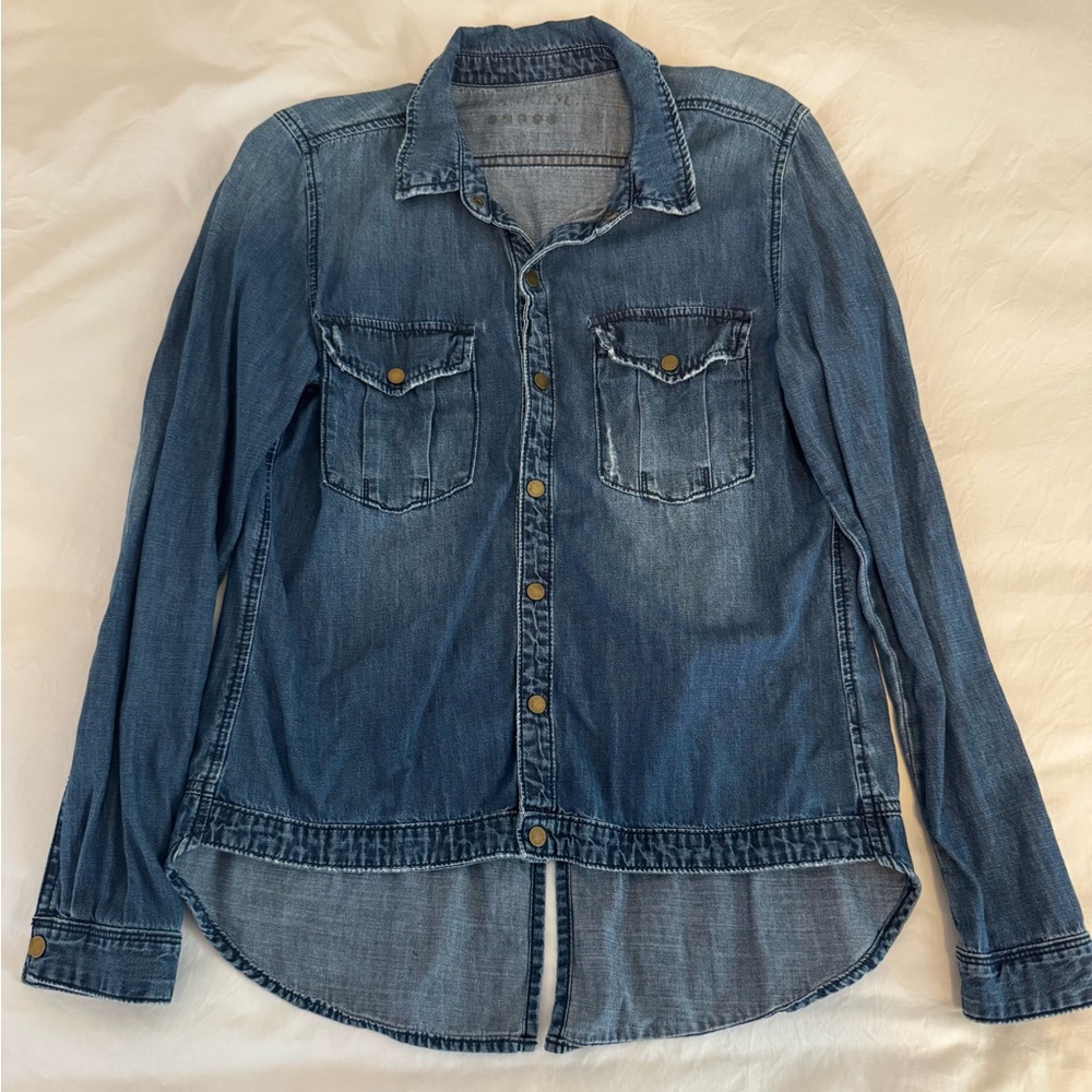Blank NYC Blue Denim Button-Down Shirt.